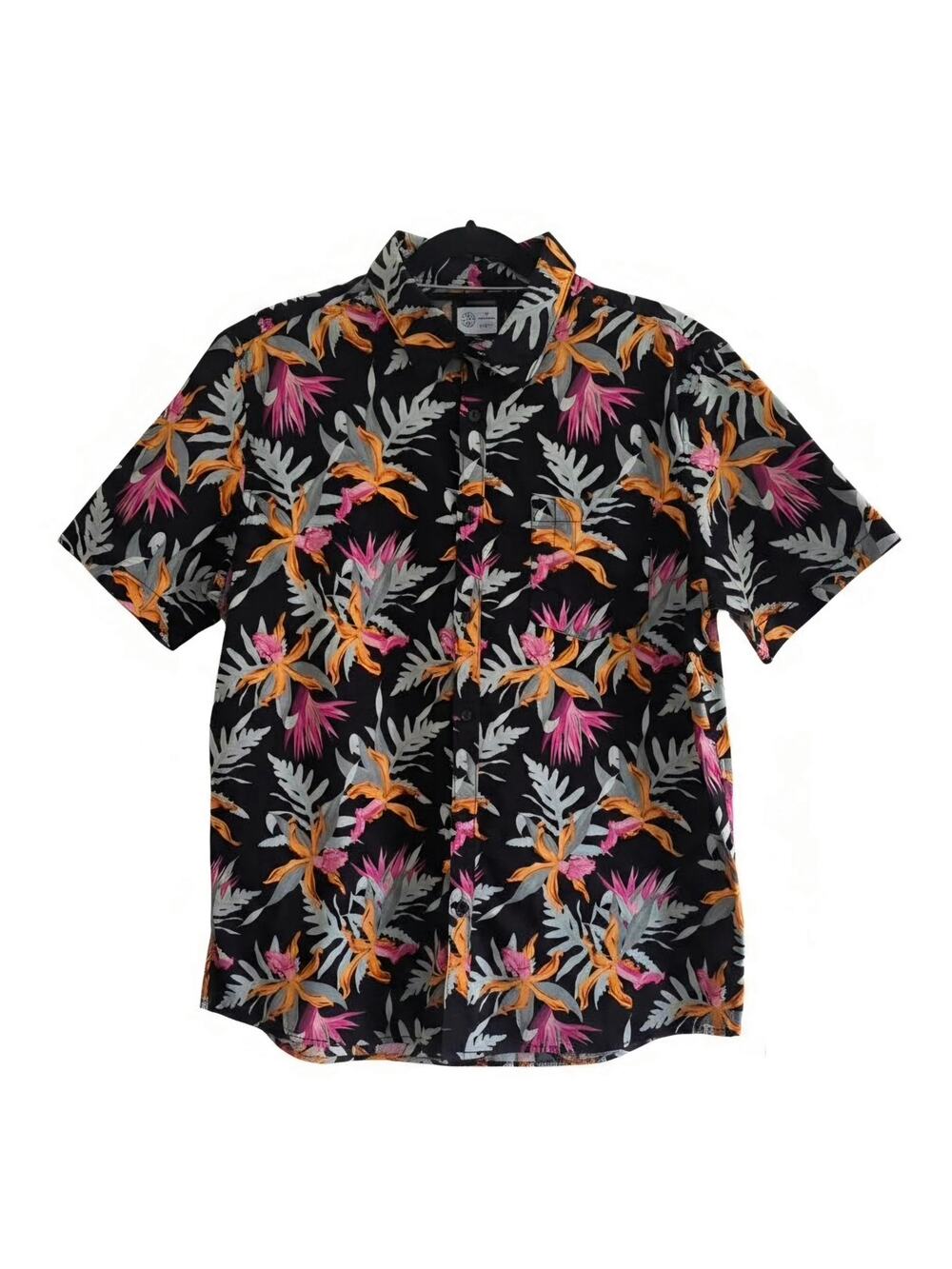 Hurley Hawaiian Floral Shirt Mens XL Black Tropical Button Up Stretch Cotton